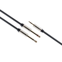 Câble audio Koadac 3,5 mm mâle vers double 6,5 mm mâle, connecteurs plaqués or, coque en alliage d'aluminium, gaine en PVC pour haut-parleurs et microphones
