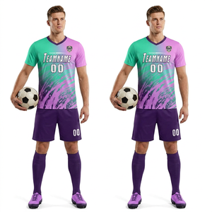 Maillot de football personnalisé sublimé pour homme, col en V, manches courtes, polyester anti-humidité, uniforme toutes saisons, taille adulte - Product Image 1