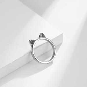 Anillo de acero de titanio con orejas de gato para mujer, bonito regalo de joyería con forma de animal - Product Image 4