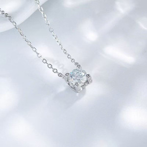 Collier pendentif en argent 925 avec diamant de laboratoire pour femme, <span class=keywords><strong>solitaire</strong></span> rond à 4 griffes, chaîne ajustable en forme de tête de bœuf, colliers tendance - Product Image 3