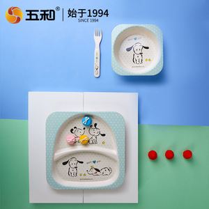 Wuhe Bado Dog Bamboo Fiber Kids Tableware 5-Piece Set Rectangle Bpa Free Food Grade - Product Image 3
