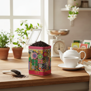 Kontensan 75x100x150mm Metal Storage Tin <b>Container</b> Rectangle Shape with Wire Clasp Transparent Lid Colorful Round Pattern Turkey - Product Image 3