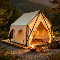 Tente Safari 3x4m, une chambre, 2 personnes, quatre saisons, ouverture rapide, portable, type à armature droite, 7000mm, toile Oxford coton PVC/PVDF