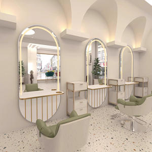 Miroir de salon de coiffure à éclairage LED en vente chaude, station de miroir de salon de coiffure, miroir de conception de style de salon de coiffure, miroir de coiffure suspendu à une seule face - Product Image 3