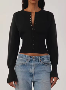 Suéter de Punto Personalizado con Logotipo de Moda para <span class=keywords><strong>Mujer</strong></span>, Top de Manga Larga, Suéter de Punto Acanalado para <span class=keywords><strong>Mujer</strong></span> - Product Image 4