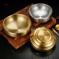 Bol à nouilles froides Naengmyeon de luxe pour restaurant Bol à ramen résistant à la chaleur à double paroi Bol à soupe coréen en acier inoxydable doré 304