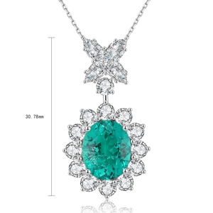 Collana con Pendente Ovale Grande in Argento S925 Placcato Rodio con Paraiba Sintetica - Product Image 2