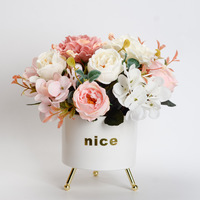 Dekorasi Meja Pot Bunga Simulasi Hydrangea Peony Gaya Vintage Plastik & Keramik Bunga Buatan VP-GZZK001