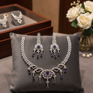 ชุดสร้อยคอเพชรอเมริกันเครื่องประดับหรูหราชุบเงินหรูหรา - Product Image 3
