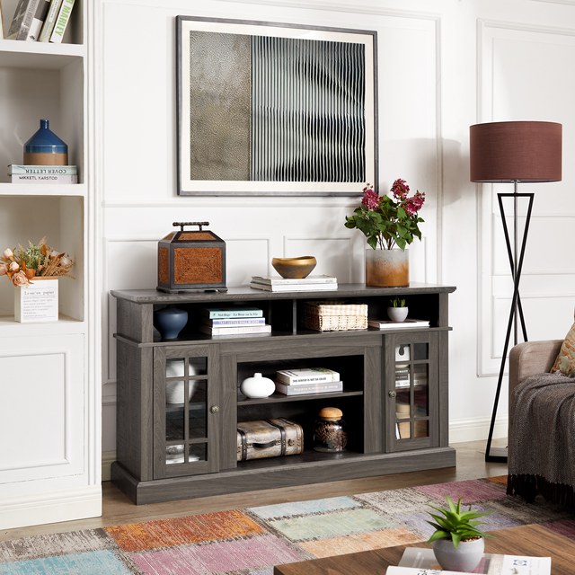 Entertainment Console Classic TV Media Stand  for TV up to 65" with Open and Closed Storage Space