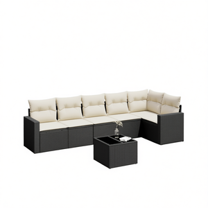 Black <b>Rattan</b> Garden <b>Sofa</b> Set 6 Seater Outdoor Furniture Contemporary Weather Resistant - Product Image 1