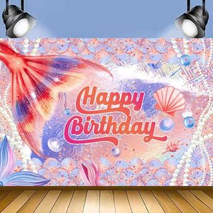 Hstyle sirène toile <span class=keywords><strong>de</strong></span> fond sous la mer anniversaire thème photographie fond pour fille <span class=keywords><strong>princesse</strong></span> fête d'anniversaire gâteau <span class=keywords><strong>Table</strong></span> décors - Product Image 2