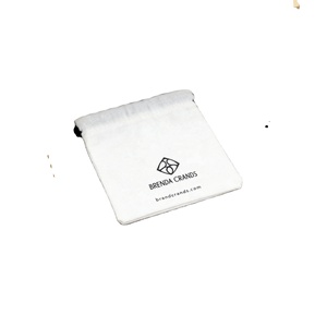 Pochette à bijoux en toile de coton et lin blanc avec logo personnalisé, sacs à cordon avec cordon - Product Image 3