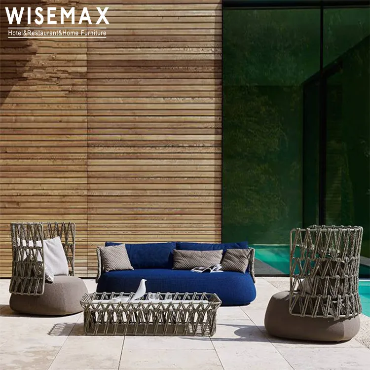 WISEMAX FURNITURE luxury hotel garden sofa set impermeabile in alluminio vimini rattan patio divano tavolo per hotel mobili da esterno