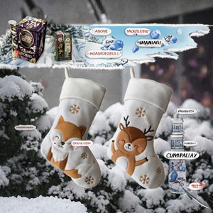 Chaussettes de Noël personnalisées pour enfants, créatives, originales, avec motif de renne, de renard, de renard polaire, de dessin animé, pour broderie - Product Image 3