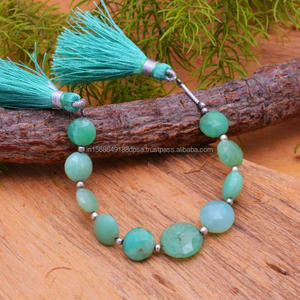 Perles de pierres précieuses naturelles de chrysoprase en forme de pièce de monnaie à facettes élégantes brins verts à forte demande pour la belle fabrication de bijoux - Product Image 2