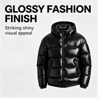 Veste matelassée à capuche brillante pour homme, noire, zippée, courte, d'hiver, style urbain décontracté