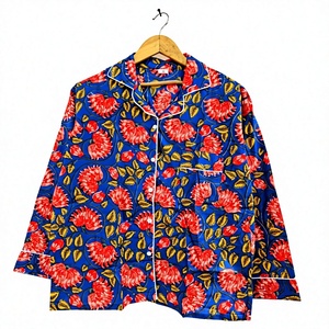 Ensemble pyjama en coton 100% à imprimé floral, manches courtes, vêtements de nuit tissés, vêtements de détente, cadeau pour elle - Product Image 1