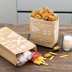 Sac en papier kraft écologique personnalisé avec logo pour emballage de hamburgers à emporter, restauration rapide, frites, biodégradable, recyclable, avec poignée - Product Image 5