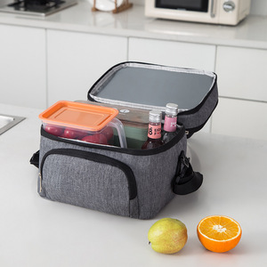 Sac à lunch isotherme double couche gris avec poches zippées pour les voyages et les pique-niques - Product Image 2