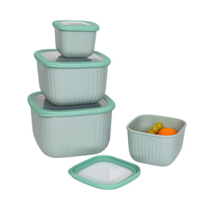 4 cái nhà bếp <span class=keywords><strong>Stackable</strong></span> công suất lớn nhựa bpa-miễn phí kín vuông trộn bát phục vụ thực phẩm container bát có nắp đậy - Product Image 1