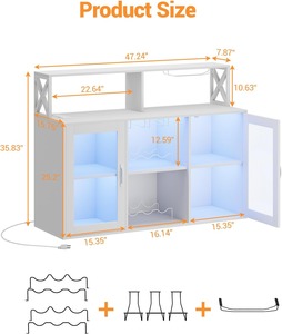 Mueble Bar Moderno <span class=keywords><strong>de</strong></span> Madera con Estantes para Vino, Luz LED, Estación <span class=keywords><strong>de</strong></span> Carga y Portavasos para el Hogar - Product Image 5
