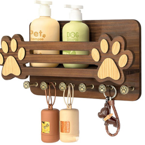 Porte-clés mural en bois avec motif de patte pour l'organisation des fournitures pour animaux de compagnie et des clés - Product Image 1