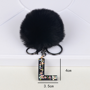 <span class=keywords><strong>Porte</strong></span>-clés en résine avec 26 lettres et sequins, légers, noirs, à pompons, mignons, pour femmes, vente en gros - Product Image 5