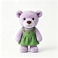 Ours en peluche violet kawaii, adorable poupée animale, robe verte sans manches, cadeau pour enfants, ours en peluche personnalisable