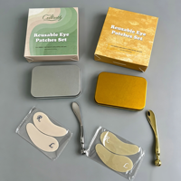 Ensemble de patchs oculaires réutilisables en silicone OEM3in1, silicone de qualité alimentaire, anti-âge, éliminateur de cernes, masque pour les yeux avec rouleau de massage en métal