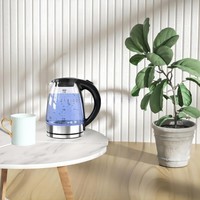 Bouilloire électrique sans fil en verre borosilicate avec anneau lumineux LED, contrôle de la température, ébullition rapide, arrêt automatique - Portable