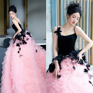 S2675L nuova moda francese di vendita calda con bretelle rosa nero Splicing elegante abito da sera di alta qualità - Product Image 2