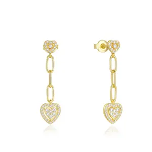 Carline Hot Sales 925 Sterling Silver Earring 18K Gold Plated Heart Drop Earrings With 5A Zircon Silver Jewelry Wholesales