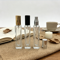 Vente en gros de flacons de parfum en verre transparent carrés à fond épais de 10 ml et 15 ml, flacons de parfum vides rechargeables avec atomiseur