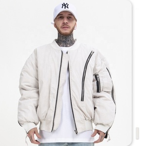 Otoño Invierno elegante <span class=keywords><strong>Boom</strong></span> al aire libre cremallera algodón Vibe Baggy Crop grueso cortavientos chaqueta de bombardero para hombres - Product Image 1
