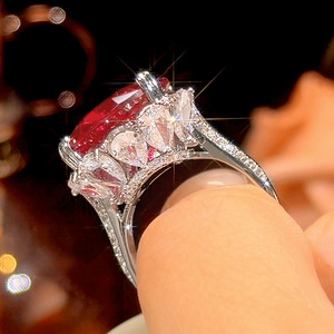 Anillos de circonita cúbica de alta calidad de 16 mm con corte rosa, ajustables, con halo oculto, modernos, chapados en platino y cobre, para fiestas, para mujer - Product Image 6