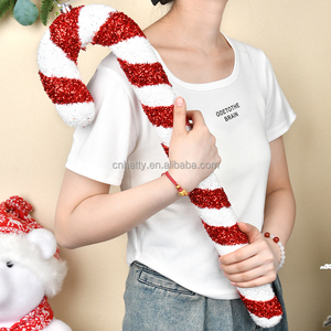 Bâtons de marche de Noël de haute qualité 15-90CM, accessoires, vente directe usine, ornements de sapin en PVC peints de rouge et blanc avec paillettes et boules pendantes - Product Image 4