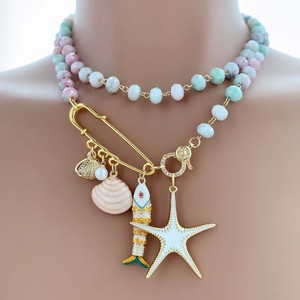 TK-C356 Collier <span class=keywords><strong>fantaisie</strong></span> bohème à <span class=keywords><strong>perles</strong></span> de cristal double couche pour femme avec grand pendentif épinglette coquillage marin et poisson pour les vacances d'été - Product Image 1