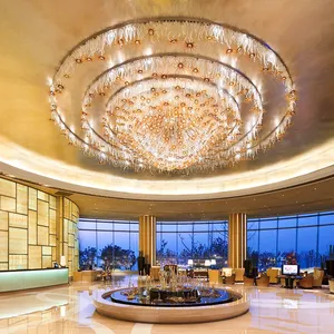 Moderne Art Deco Aanpasbare Grote Hotel Lobby Verlichting Glas Kristal Grote Luxe Led Kroonluchter