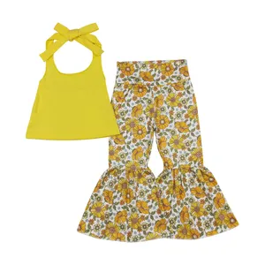 GSPO1430 Top Halter amarillo ropa de niña de importación Pantalones estampados de margaritas ropa de niños al por mayor elegancia conjunto de ropa de niña