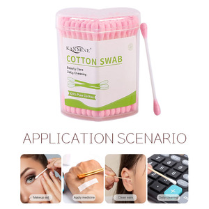 Bastoncini di Cotone Rosa per Pulizia Orecchie, 100 Pezzi con Asta in Plastica e Scatola Rotonda in PP - Product Image 6