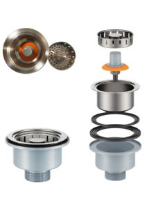 Sifone per Lavello Pop-up in Acciaio Inox SUS304, Vasca Quadrata con Superficie Spazzolata, Installazione Sottolavello, Design Moderno Anti-insetti - Product Image 2