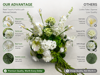 Bouquet de fleurs artificielles moderne pour mariage, thème blanc et vert, avec amarante suspendue pour la décoration de l'autel