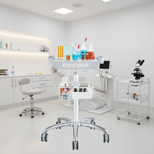 Carrito de laboratorio metálico con ruedas, carrito móvil para estilistas, escritorio rodante con altura ajustable, acero inoxidable industrial - Product Image 2