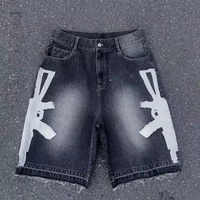 Shorts en jean amples en coton avec logo appliqué personnalisé OEM ODM, délavage vintage, longueur genou, broderie, respirants