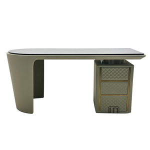Bureau de travail incurvé de qualité supérieure, poste de travail, bureau d'étude en cuir avec tiroirs de rangement, ensemble de bureau en cuir - Product Image 1