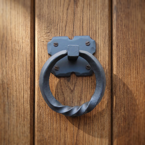 Vintage Black Iron Door Knocker Handcrafted Twisted <b>Ring</b> Design Heavy Duty Durable Rust Resistant Decorative Home Entry Accent - Product Image 1