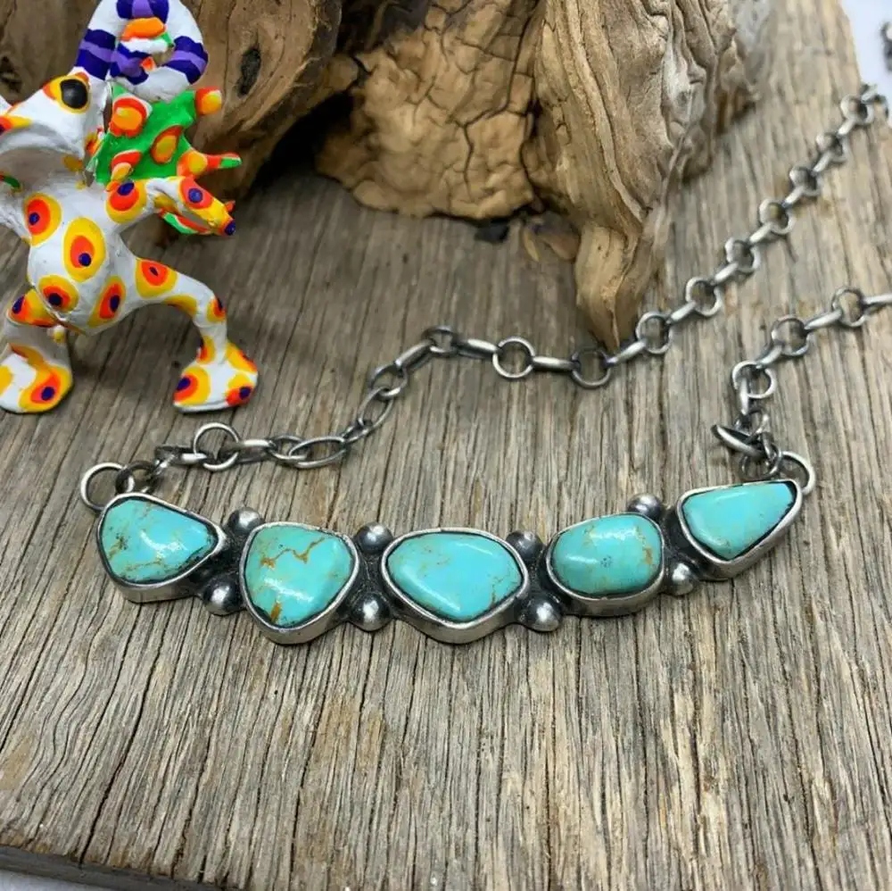 Handmade Turquoise Gemstone Women Necklace 925 Sterling Silver Necklace Indian Silver Jewelry For Women And Girl