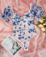 Sexy Mesh Embroidery Perspective Temptation Bodysuit for Women