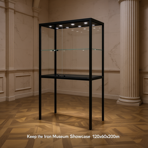 Vitrine de musée en fer 120x60x200cm, cadre noir avec éclairage LED, pour expositions - Product Image 2